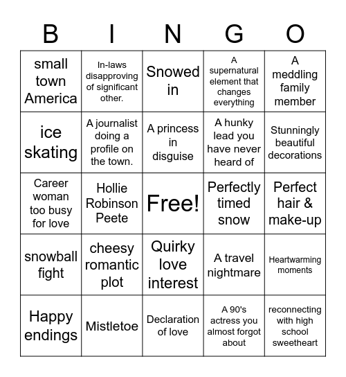 Hallmark Movies Bingo Card