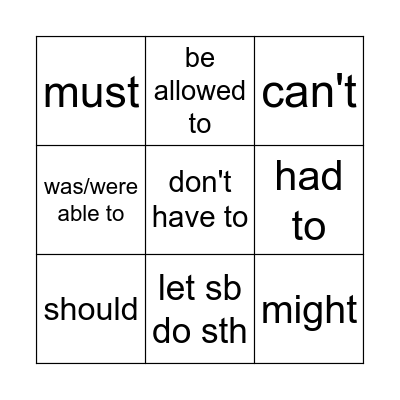 modals B Bingo Card