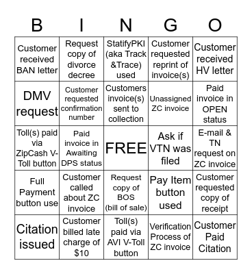 VPS Bingo Card