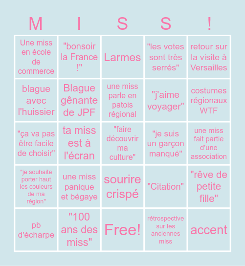 Miss France 2021 - Le Centenaire Bingo Card