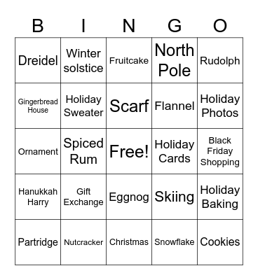 Winter Holiday Bingo Card