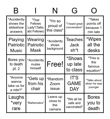 Mr. Fisher Bingo Card