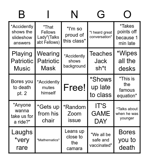 Mr. Fisher Bingo Card