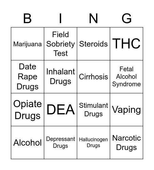 Unit 6 Drugs/Alcohol Bingo Card