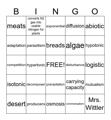 Biology Midterm Review 2 Bingo Card