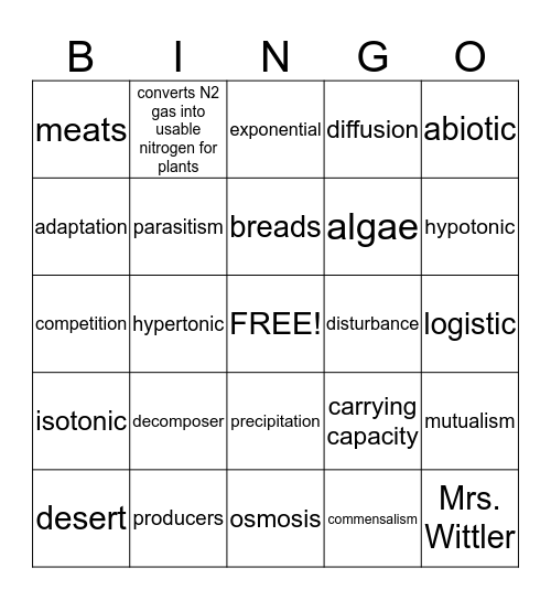 Biology Midterm Review 2 Bingo Card