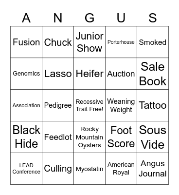 Angus Thanksgiving Bingo Card