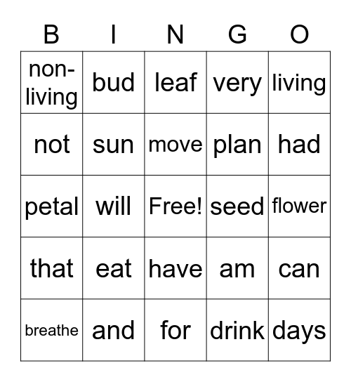 1st Grade, Unit 2 Bingo Card