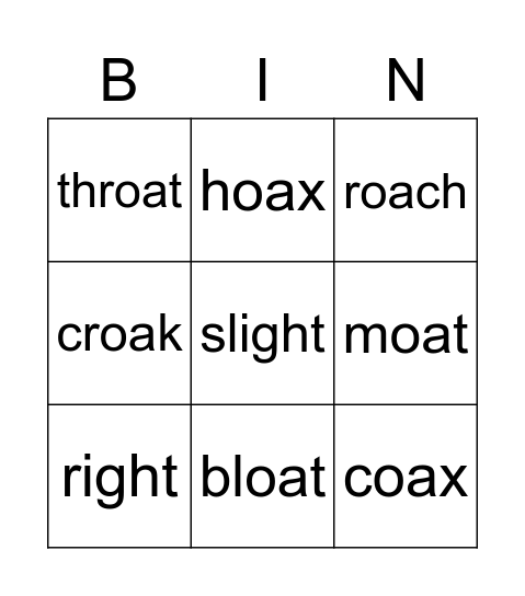 oa / igh Bingo Card