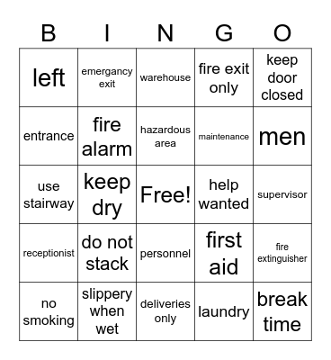 Job/work Words Bingo Card