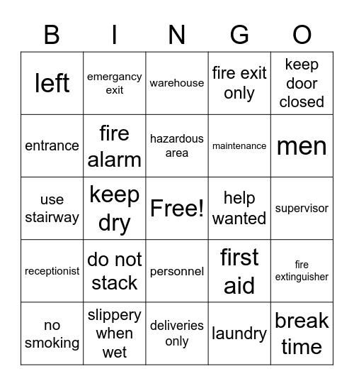Job/work Words Bingo Card