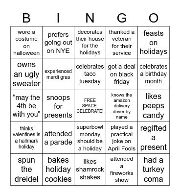 Training Team Holiday Bingo! Bingo Card