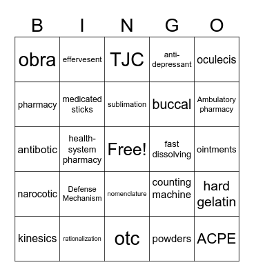 Pharm Review Bingo Card