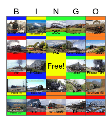 2-8-0's,2-8-2's,4-6-2's,4-8-2's and 4-8-4's around the United States, Britain and Australia Bingo Card