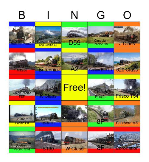 2-8-0's,2-8-2's,4-6-2's,4-8-2's and 4-8-4's around the United States, Britain and Australia Bingo Card