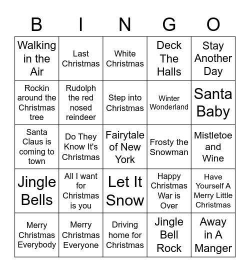 Christmas Music Bingo Card