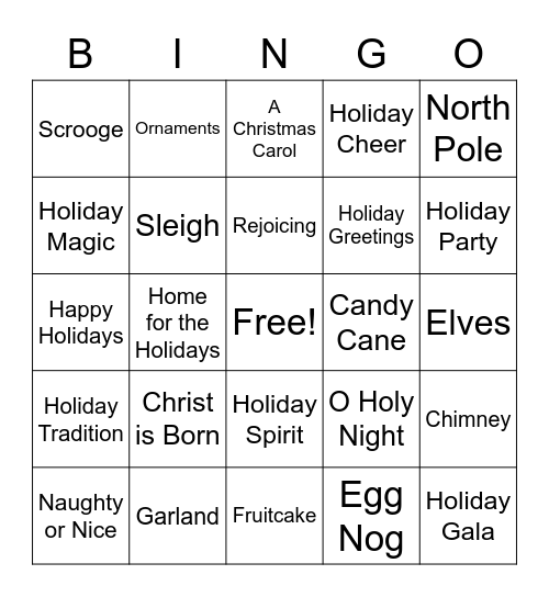 Texada Holiday Bingo Card