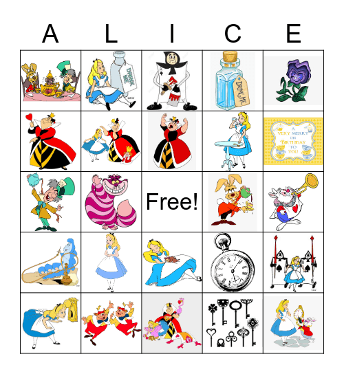 Alice in Wonderland Bingo Card