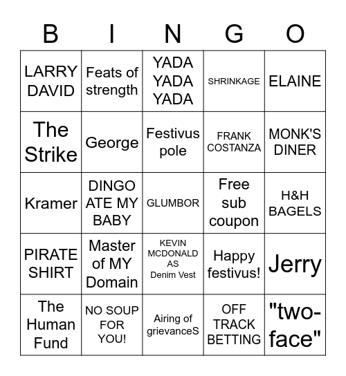 Seinfeld Festivus Bingo Card