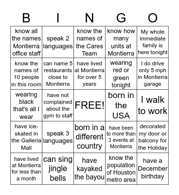 I Love the Montierra! Bingo Card