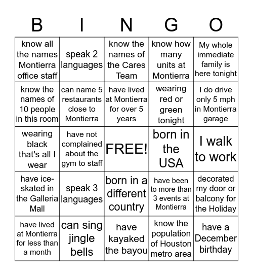 I Love the Montierra! Bingo Card