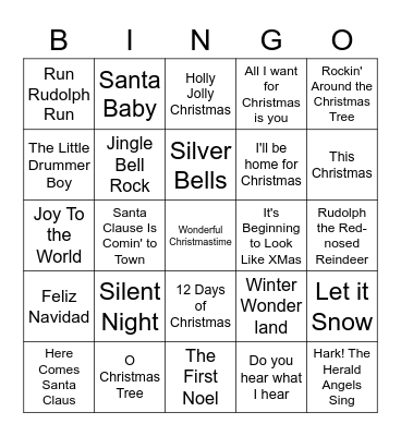 Holiday Songs Bingo Card