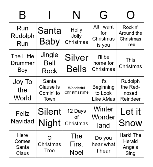 Holiday Songs Bingo Card