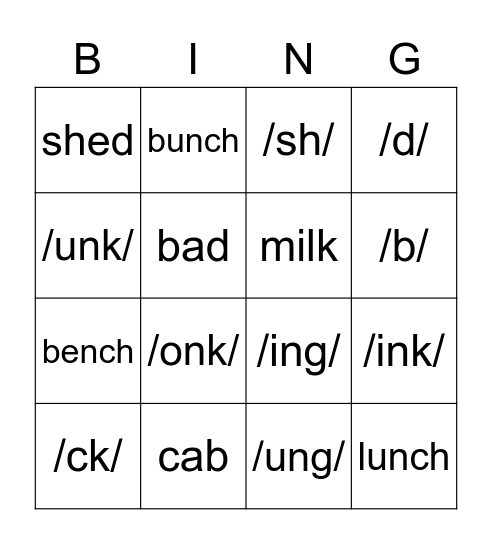 Fundations Sounds Bingo Card