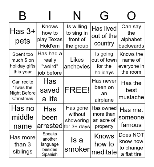 CJ League Holiday Bingo Card