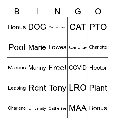 MAA Chancellor Park Bingo Card