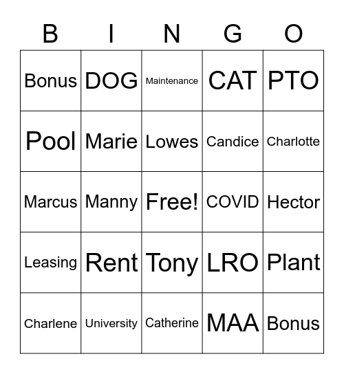 MAA Chancellor Park Bingo Card