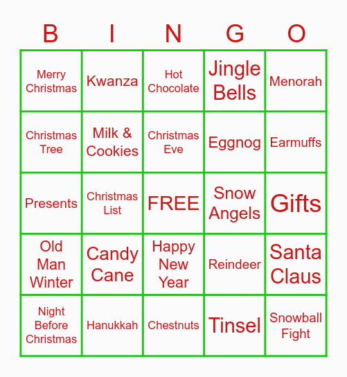 Galaxy Squad Holiday Bingo Card