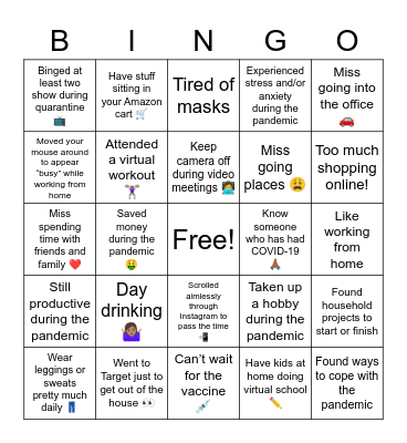 Quarantine Bingo! Bingo Card