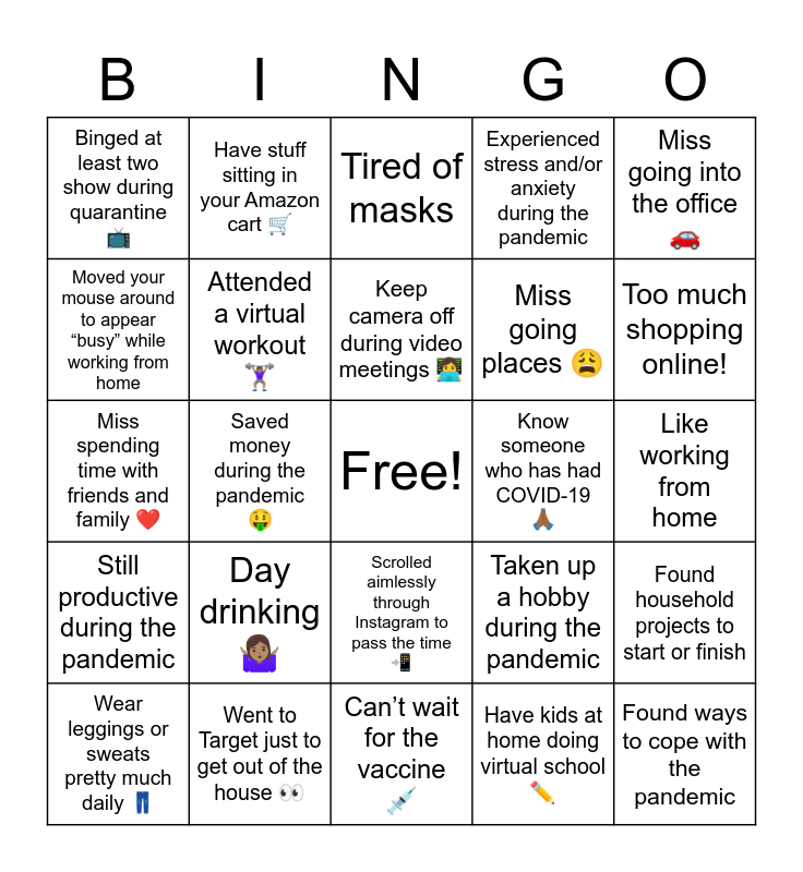 Quarantine Bingo! Bingo Card