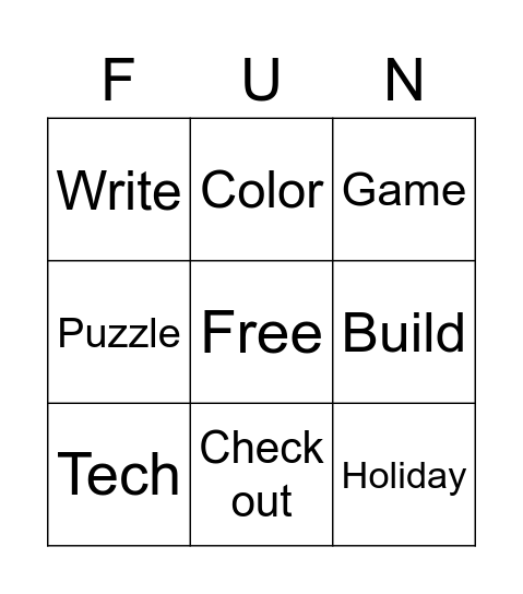 Library fun Bingo Card