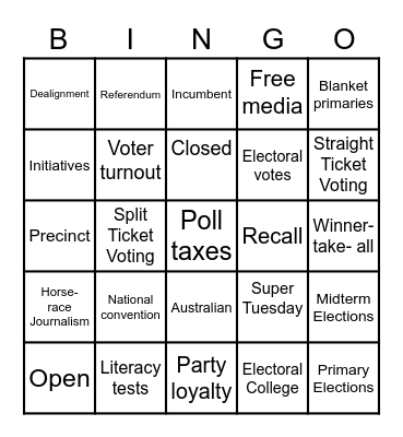 Elections & Media Bingo Card