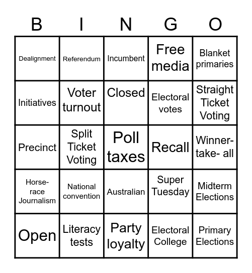 Elections & Media Bingo Card
