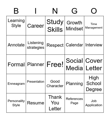 Semester 1 Review Bingo Card