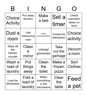 Life Skills BIngo Card