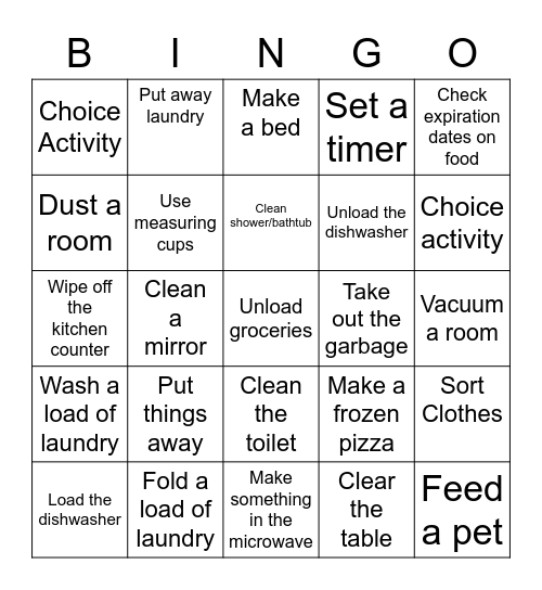 Life Skills BIngo Card