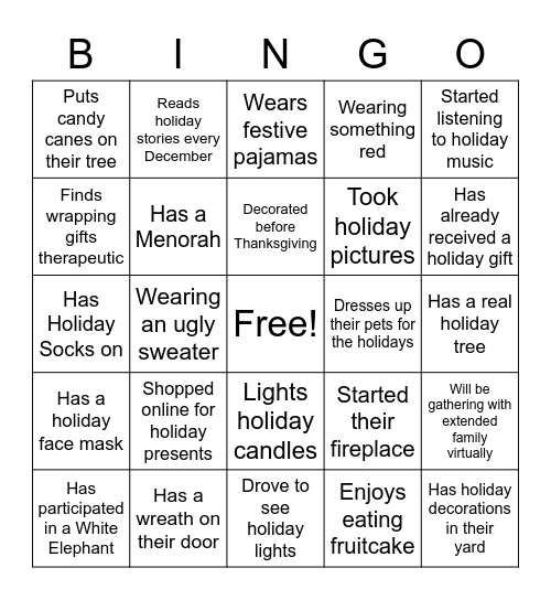 PTS - Virtual Holiday Bingo Card