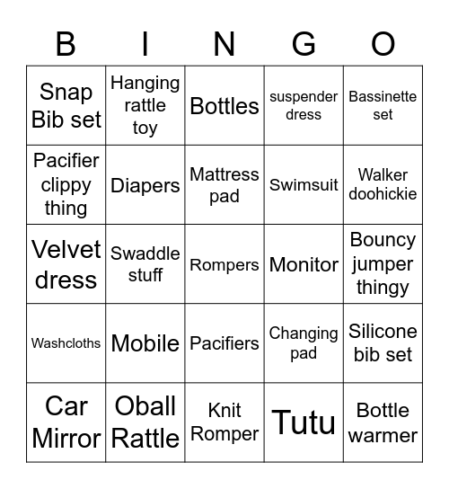 Janette's Baby Shower!!! Bingo Card