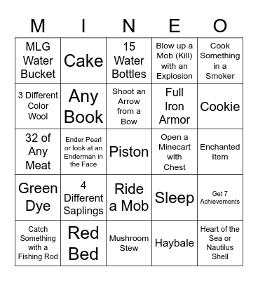 Minecraft Test Bingo Card