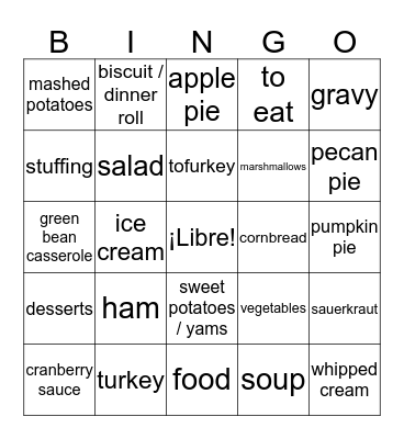 ¡Feliz Día de Acción de Gracias! Bingo Card