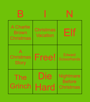 Holiday Films Music Bingo Card