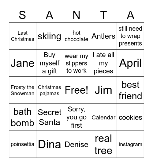 Holiday Zoom BINGO Card