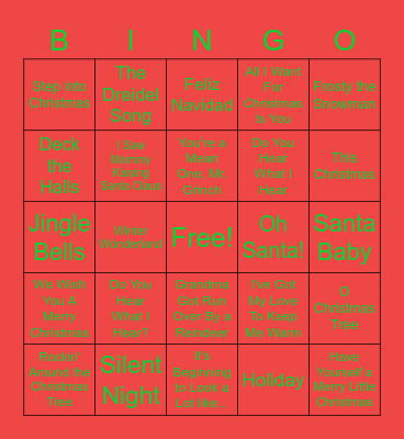 Holiday Music Bingo Card