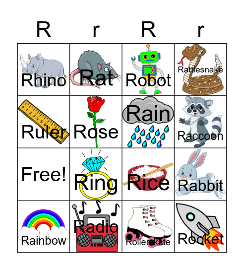 Letter R Bingo Card