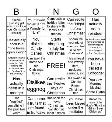 HAPPY HOLIDAYS Bingo Card