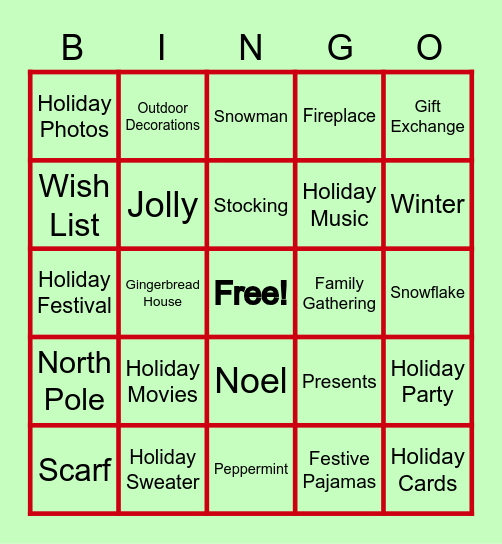 Holiday/Christmas Bingo Card